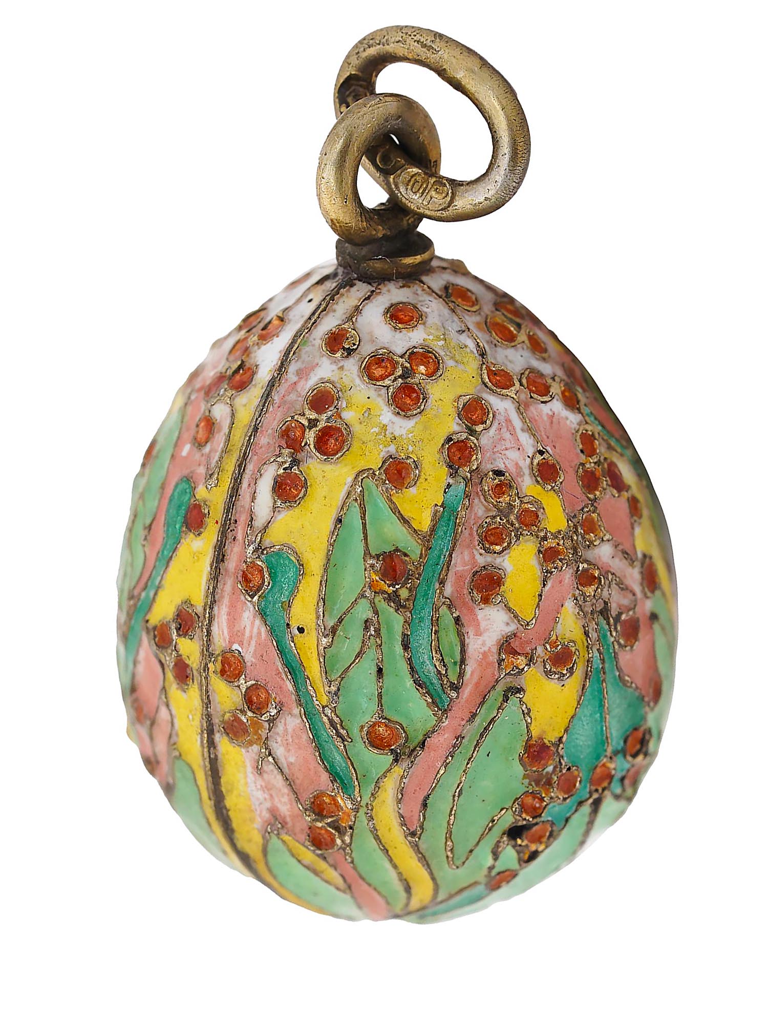 RUSSIAN SILVER GILT CLOISONNE ENAMEL EGG PENDANT PIC-1